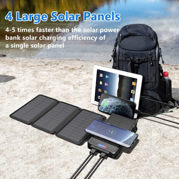 QiSa Solar Charger 38800mAh Solar Power Bank with Dual 5V3.1A Outputs 10W Qi Wireless Charger Waterproof Built-in Solar Panel and Bright Flashlights(Black) - Image 3