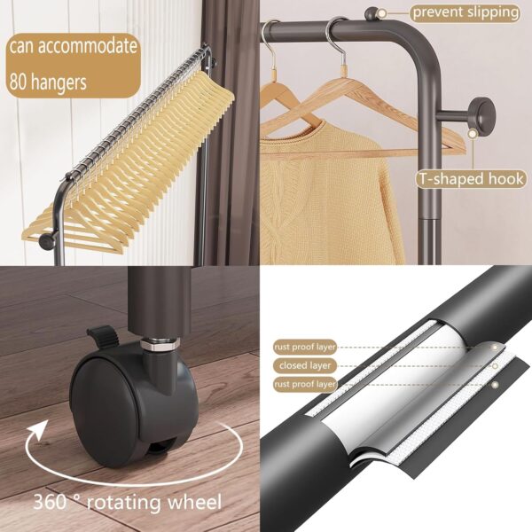 MYUPDALIN Small Clothes Rack with Shelves, Clothing Rack with Wheels, clothing racks for hanging clothes, Multifunctional Hangers with Storage Baskets and Shoe Racks, Used in Bedrooms and Living Rooms - Image 5