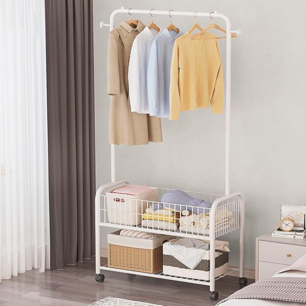 MYUPDALIN Small Clothes Rack with Shelves, Clothing Rack with Wheels, clothing racks for hanging clothes, Multifunctional Hangers with Storage Baskets and Shoe Racks, Used in Bedrooms and Living Rooms - Image 6