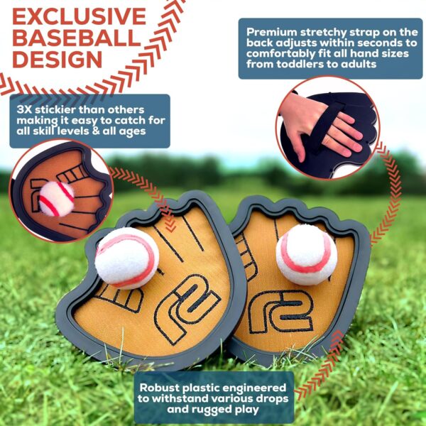 Toss and Catch Ball Game Set - Easy to Use Sticky Balls & Beginner Baseball Training Glove - Premium Toy Paddle Fits All Hand Sizes From Toddlers to Teens & Adults - Fun Gift Idea for Boys and Girls - Image 3
