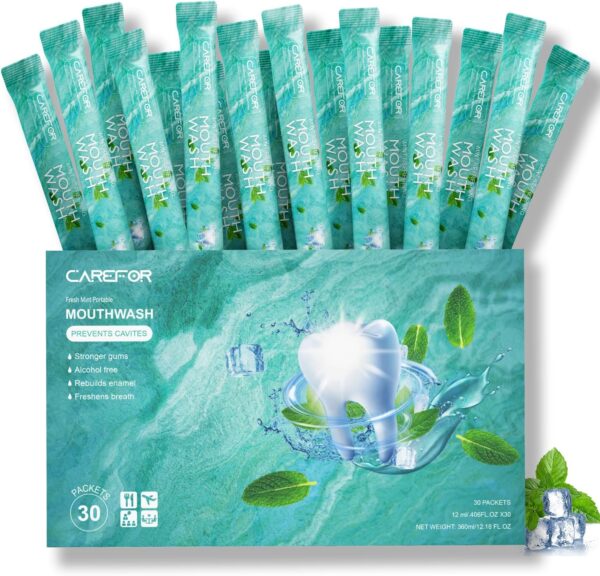 Mouthwash Travel Size Portable Mouthwash Packets to Go, Alcohol & Fluoride Free Fresh Mint Mouthwash Strips for Superior Oral Hygiene,30 Individual Disposable Mouthwash Packs