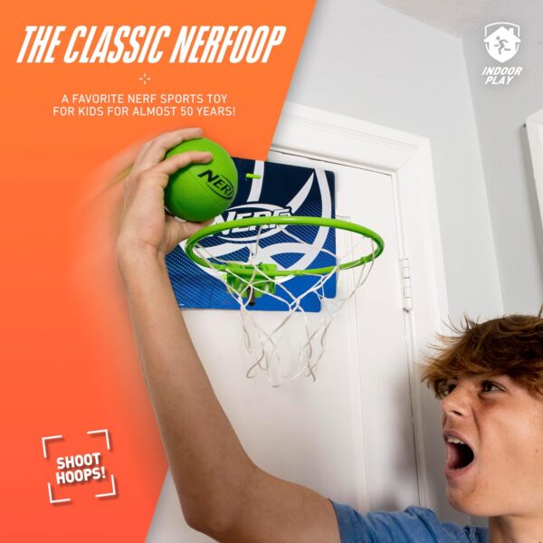 Nerf Mini Over The Door Basketball Hoop - Nerfoop Indoor Basketball Hoop for Kids - Toy Door Basketball Hoop + Mini Foam Basketball Game Set - Perfect for Bedroom Indoor Basketball - Green - Image 3