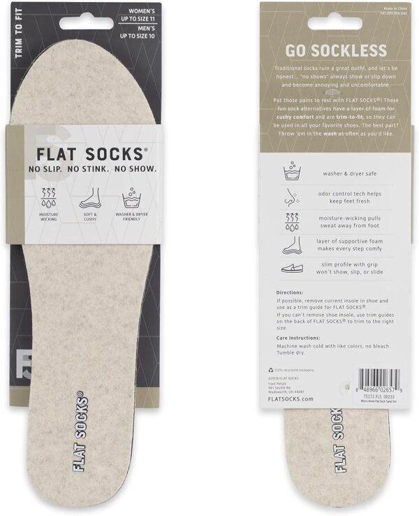 FLAT SOCKS No Show Socks, Sockless Shoe Liner, No Slipping, No Stinking, Washable Barefoot Shoe Insert - Image 2