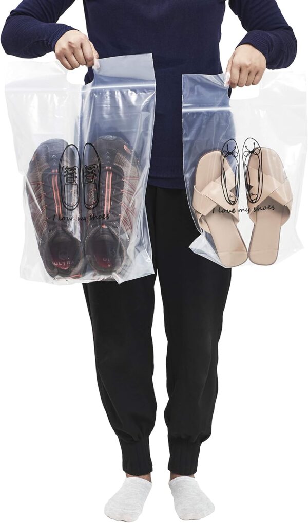 12 pieces of Zipper Heavy duty Clear Plastic Poly Bags Resealable Storage Shoes, Boot, Clothing, Linens, Books, Toys and others, a pleated expandable bottom. (Lady Shoes Bags) - Image 4