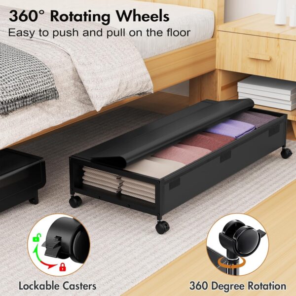 Under Bed Storage Bins With Lids - 2Pack Lengthen Underbed Storage Containers with Wheels, Large Capacity Metal Clothes Organizer for Bedroom, Storage Box for Clothing Shoes Blanke Sheet - Image 5