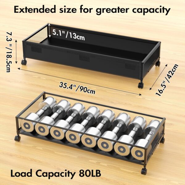 Under Bed Storage Bins With Lids - 2Pack Lengthen Underbed Storage Containers with Wheels, Large Capacity Metal Clothes Organizer for Bedroom, Storage Box for Clothing Shoes Blanke Sheet - Image 2