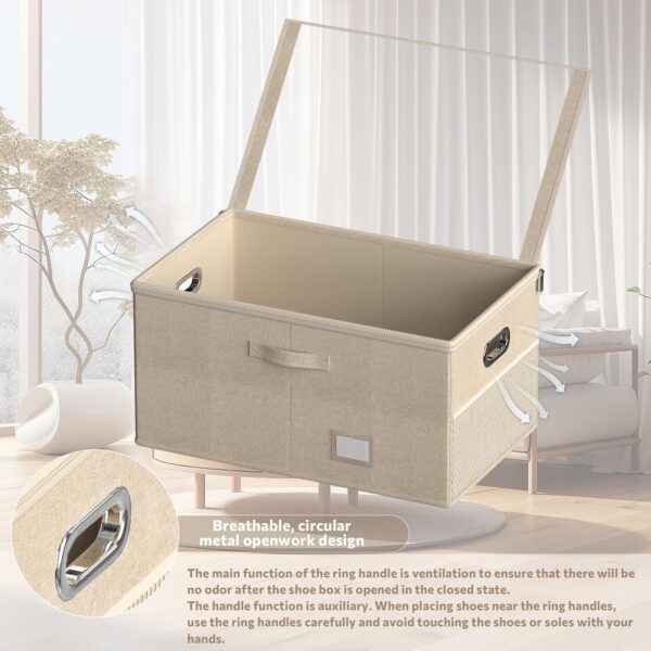 Shoe Organizer for Closet,Shoe Box Storage Containers Fit 18 Pairs,Foldable Shoe Storage Bins with Clear Cover & Adjustable Dividers for Shoes,Blankets,Linen,Clothing - Image 3