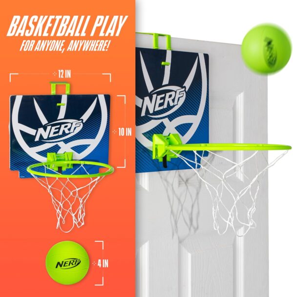 Nerf Mini Over The Door Basketball Hoop - Nerfoop Indoor Basketball Hoop for Kids - Toy Door Basketball Hoop + Mini Foam Basketball Game Set - Perfect for Bedroom Indoor Basketball - Green - Image 2