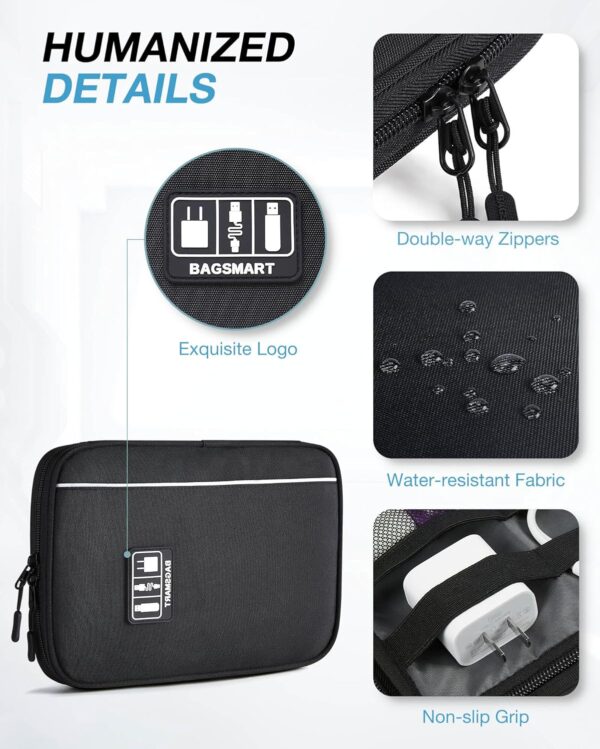 BAGSMART Electronics Organizer Travel Case, Small Cable Organizer Bag for Essentials, Tech Organizer as Accessories, Cord Organizer for Phone, Power Bank, SD Card, Black - Image 4