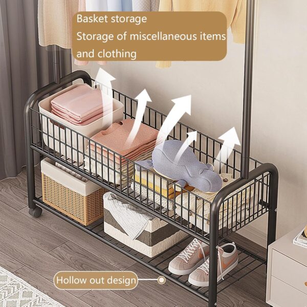 MYUPDALIN Small Clothes Rack with Shelves, Clothing Rack with Wheels, clothing racks for hanging clothes, Multifunctional Hangers with Storage Baskets and Shoe Racks, Used in Bedrooms and Living Rooms - Image 4