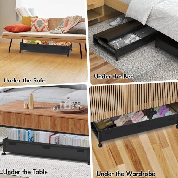 Under Bed Storage Bins With Lids - 2Pack Lengthen Underbed Storage Containers with Wheels, Large Capacity Metal Clothes Organizer for Bedroom, Storage Box for Clothing Shoes Blanke Sheet - Image 7