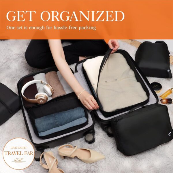 HOTOR Packing Cubes for Suitcases - 6 Pieces, Light Packing Cubes for Travel, Premium Suitcase Organizer Bags Set, Space-Saving Luggage Organizers, Travel Accessories and Essentials, Black - Image 2