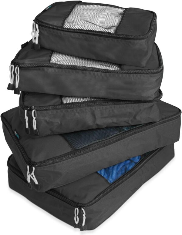 TravelWise Packing Cube System - Durable 5 Piece Weekender Plus Set (Black)