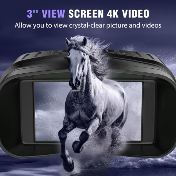 Night Vision Goggles - 4K Night Vision Binoculars with 5000mAh Rechargeable Battery, 32GB TF Card can Save Photo and Video, 3'' HD Screen for Camping & Security, Black - Image 3