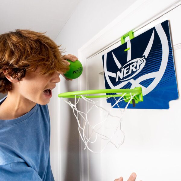 Nerf Mini Over The Door Basketball Hoop - Nerfoop Indoor Basketball Hoop for Kids - Toy Door Basketball Hoop + Mini Foam Basketball Game Set - Perfect for Bedroom Indoor Basketball - Green - Image 8