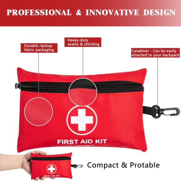 Mini First Aid Kit - 140 Piece Small First Aid Medical Kit for Car, Home, Office, Travel, Camping, Sports, Outdoor, School - Emergency First Aid Supplies and Survival Kit - Image 4
