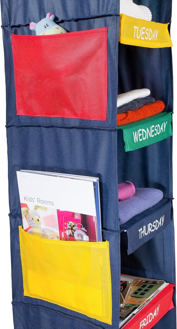 Handy Laundry Daily Activity Kids Closet Organizer, 11" X 11" X 48", Prepare & Organize a Week's Worth of Your Children's Clothing, Shoes and After School Activities, Hangs Directly on The Closet Rod - Image 3